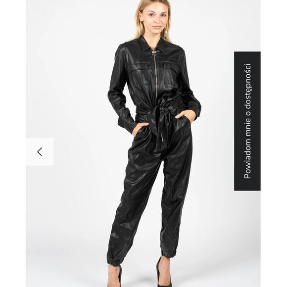 Pinko | Bellini Ecological Leather Zip Up Bikercore Moto Jumpsuit Black Size 4 - Picture 1 of 12